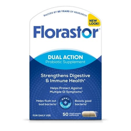 Florastor Unisex Daily Probiotic Supplement Capsules for Digestive Health, 50 Count