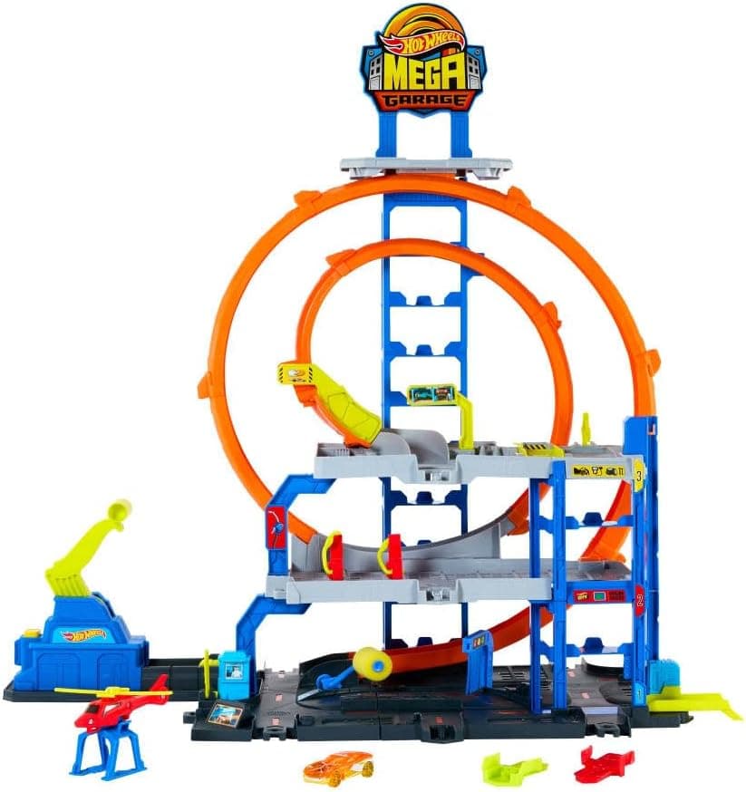 Thrilling Hot Wheels Toy Car Track with Chopper and Storage