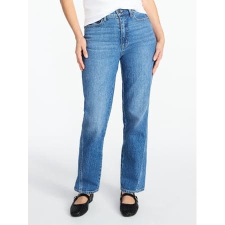 Time and Tru Women's High Rise Relaxed Straight Leg Jeans, 30" Inseam, Sizes 0-22