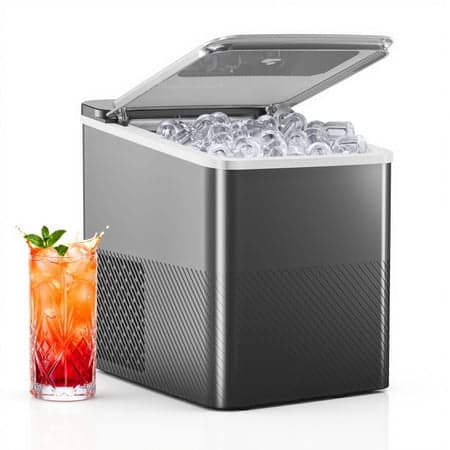 EUHOMY Countertop Ice Maker, Portable 2-Size Bullet Ice Machine with Self-Cleaning, 26.5 Lbs/24H, Grey