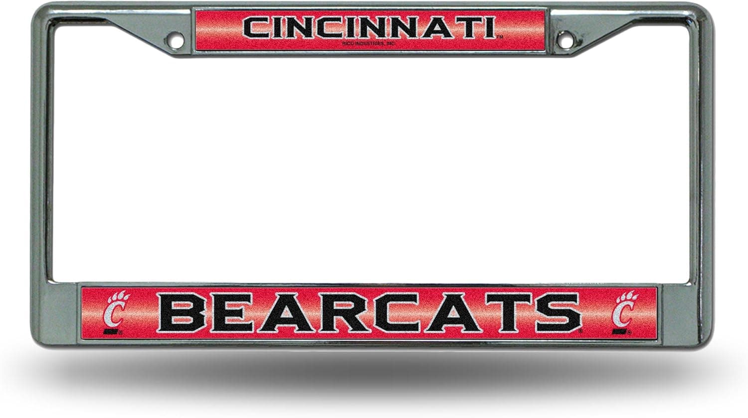 Rico Industries NCAA Bling Chrome License Plate Frame with Glitter Accent, Cincinnati Bearcats