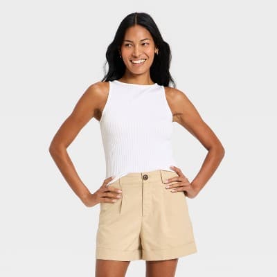 Women's Slim Fit Ribbed Seamless Tank Top - A New Day™ White L