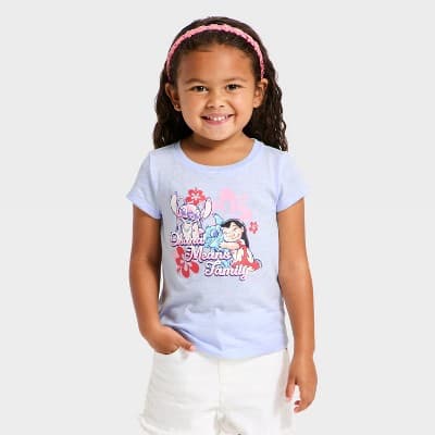 Toddler Girls' Lilo & Stitch Ohana Short Sleeve Graphic T-Shirt - Light Blue 4T