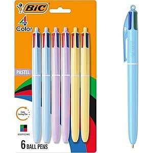 Vibrant 6-Pack BIC Ballpoint Pens - Pastel Shades, 1.0mm Tip