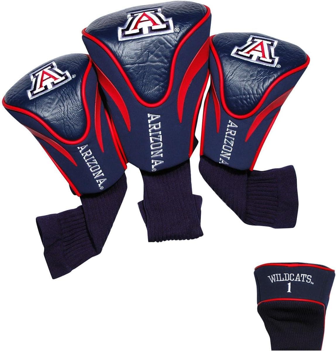 Team Golf NCAA Arizona Wildcats Contour Golf Club Headcovers (3 Count) Numbered 1, 3, & X, Fits Oversized Drivers, Utility, Rescue & Fairway Clubs, Velour lined for Extra Club Protection