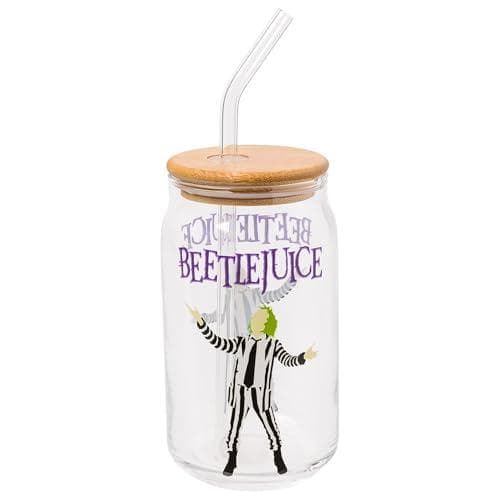 16oz Silver Buffalo Beetlejuice Glass Jar Tumbler w/ Bamboo Lid, Glass Straw Amazon