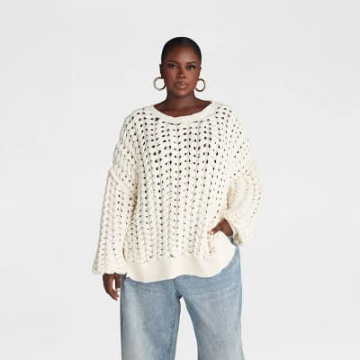 KBB by KAHLANA Women's Pullover Sweater 'The Chunky Knit Crew' - Cream XXL