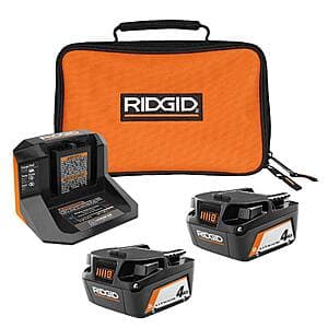 RIDGID 18V Starter Kit: 2x 4.0Ah Batteries, Charger & Bag for $63.20