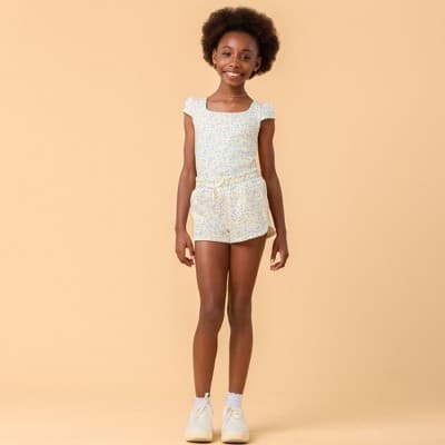 Blogilates Girls' Mommy & Me Marshmallow Dolphin Shorts - White Floral Print L