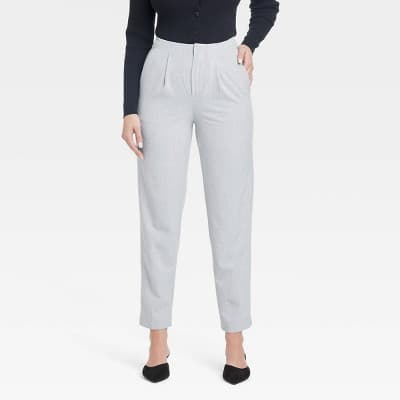 Women's High-Rise Tailored Trousers - A New Day™ Gray 10: Recycled Polyester Blend, Tapered Leg, Ankle Length, Machine Washable