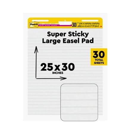 Post-it Super Sticky Easel Pad, White, Lined, 25 in. x 30 in., 1 Pad