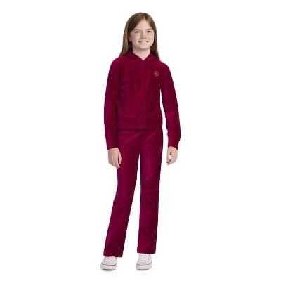 Converse® Girls' Ribbed Zip-Up Velour Hoodie - Berry Red XL