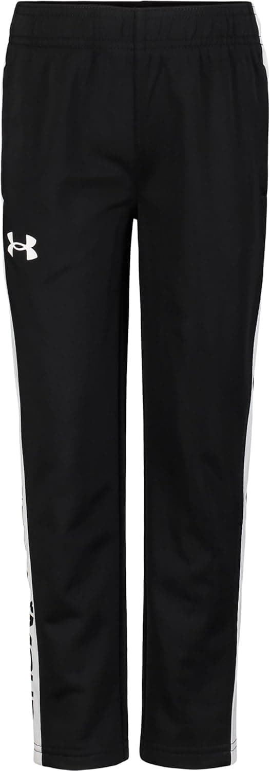 Under Armour Boys' Brawler Warm-Up Sweatpants, Fast Drying and Moisture Wicking, Relaxed Fit, Black/White Taper, 2T