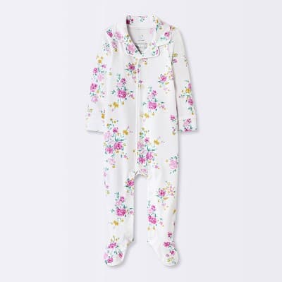 Baby Girls' Floral Mommy & Me Long Sleeve Sleep N' Play Footed Pajamas - Cloud Island™ Ivory Newborn