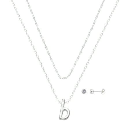 Believe by Brilliance Women's Initial B Slider Layered Necklace and Stud Set, 16+2"/18+2"