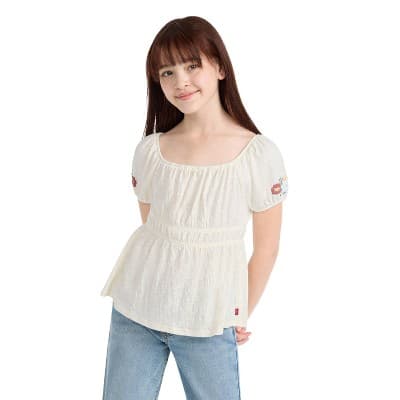 Levi's® Girls' Smocked Puff Sleeve Top - White M
