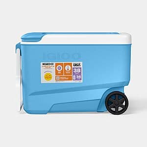 Igloo 53-Cans/38-qt Sun Squad Wheelie Rolling Cooler (pink or blue) $21