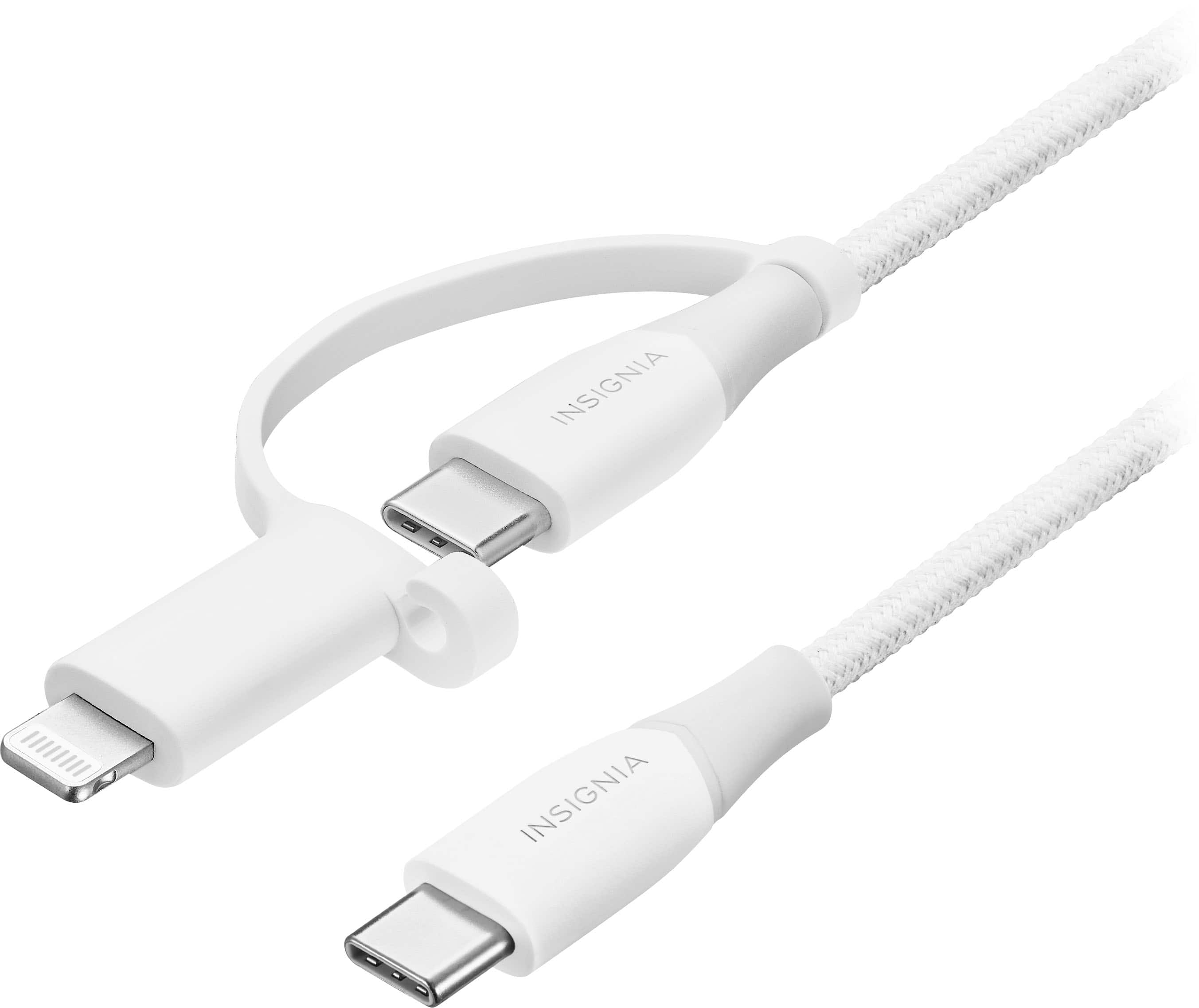 Insignia™ - 6' 2-in-1 USB-C to USB-C Charge-and-Sync Cable with Lightning Adapter - White