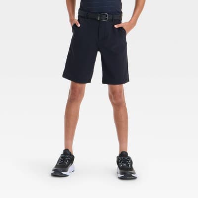 Boys' Golf Shorts - All In Motion™ Jet Black 12: UPF 50+, 4-Way Stretch, Recycled Polyester, Regular Fit, 8.25" Inseam