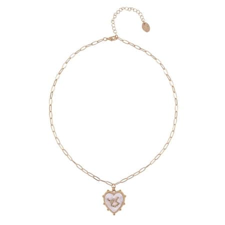 Time and Tru Women's Oval Link Chain Heart with Stone and Inset Constellation "Aquarius" Goldtone Reversible Necklace