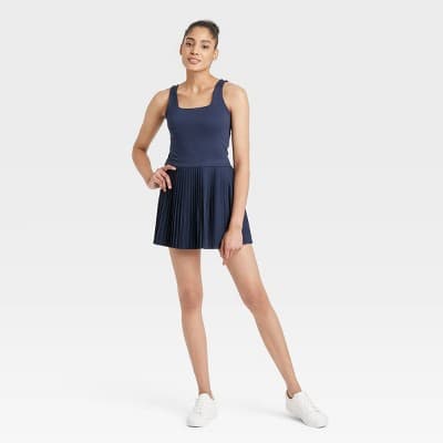 Women's Pleated Active Dress - All In Motion™ Navy Blue S: Moisture Wicking, Built-in Shorts