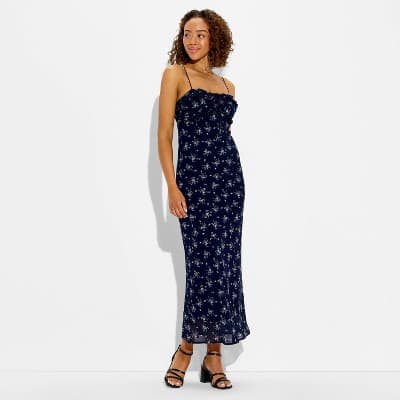 Women's Sleeveless Maxi Empire Waist Dress - Wild Fable™ Navy Blue Floral XXS