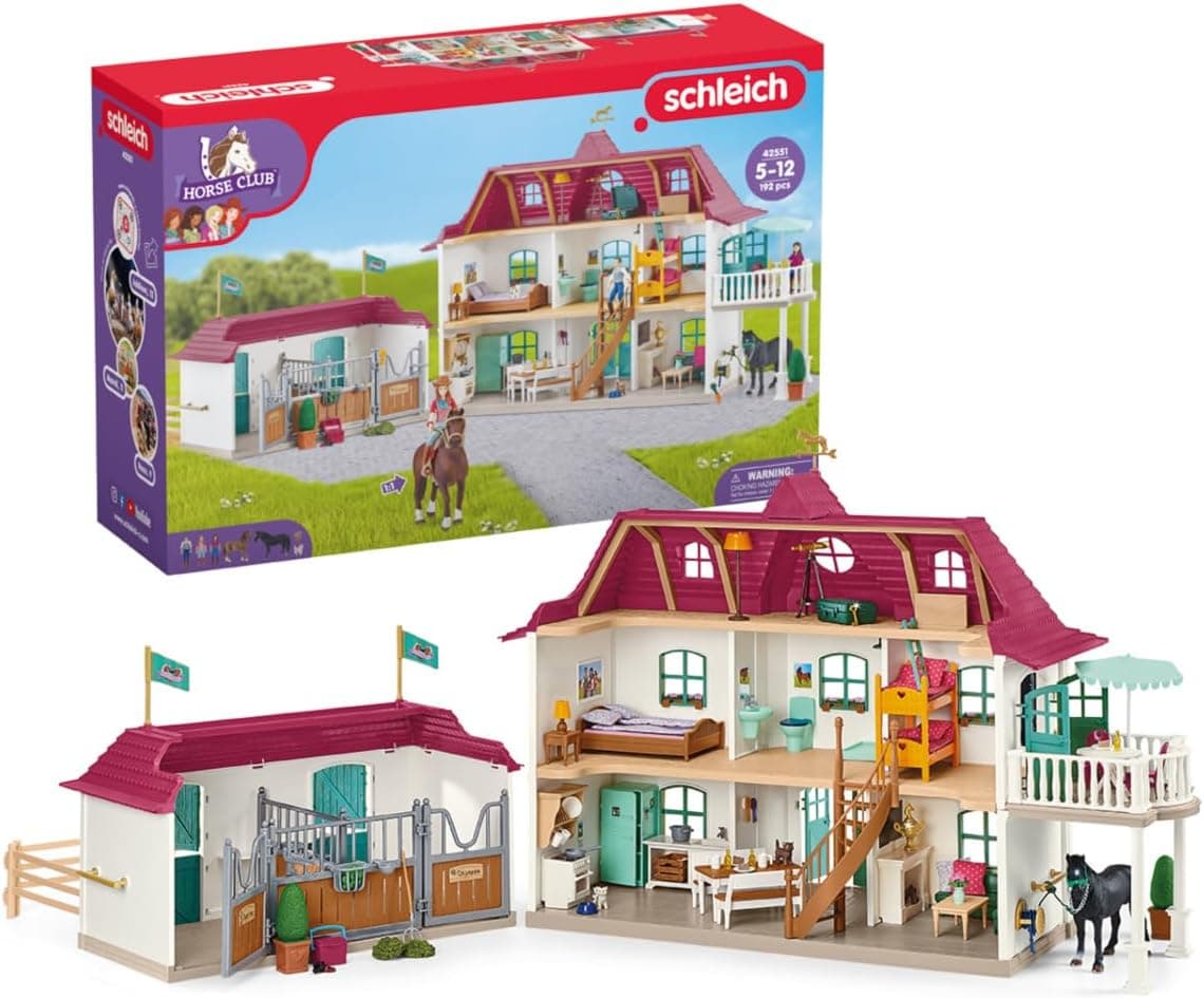 schleich Horse Club - 192PC Lakeside Country House and Stable Playset - Equestrian Toy Set with People and Horse Figurines - Large Dollhouse with Furniture - Imaginative Play for Kids 5+ | 42551