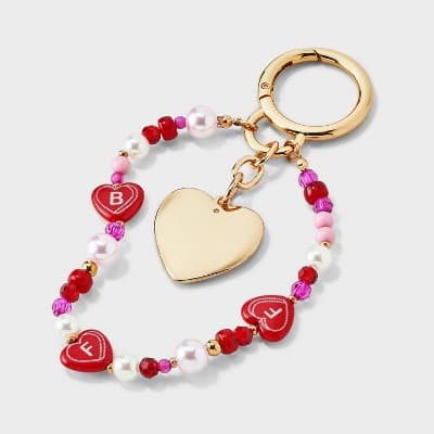 Valentine's Day BFF Beaded Heart Bag Charm - A New Day™ Red/Gold