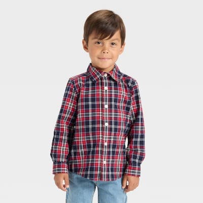 OshKosh B'gosh Toddler Boys' Plaid Button-Down Shirt - Red 18M