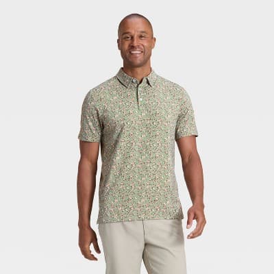 Men's Floral Print Comfort Wear Polo Shirt - Goodfellow & Co™ Olive Green S