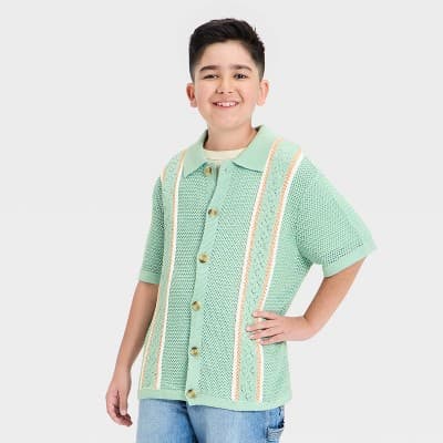 Boys' Open Knit Short Sleeve Sweater - art class™ Mint Green L