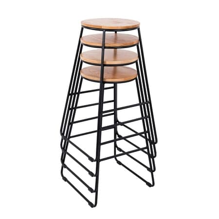 Mainstays 28"H Backless Stool Black Metal Base with Natural Wood Seat - Set of 4