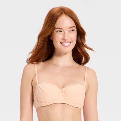 Women's Cotton Poplin Balconette Underwire Bralette - Auden™ Sand Stripe M