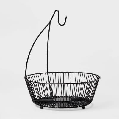 Iron Wire Fruit Basket with Banana Hanger Black - Threshold™: Traditional Round Banana Stand & Fruit Bowl Holder