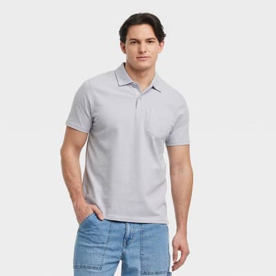 Men's Vintage Polo Shirt - Goodfellow & Co™ Gray M: Cotton, Midweight, Standard Fit, Shrink-Resistant