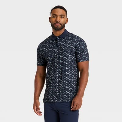 Men's Short Sleeve Textured Polo Shirt - All In Motion™ Navy Blue S
