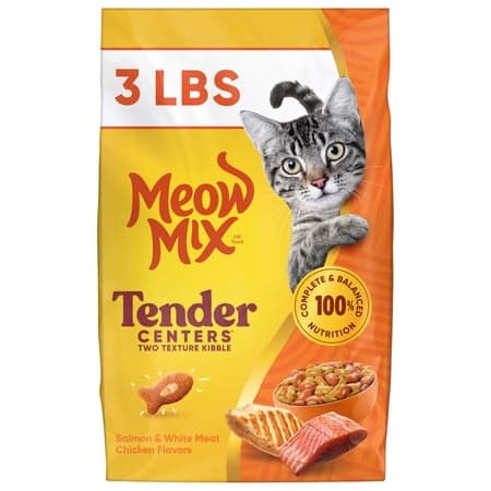 Meow Mix Tender Centers with Salmon & White Meat Chicken Flavors, Dry Cat Food, 3 lb. Bag