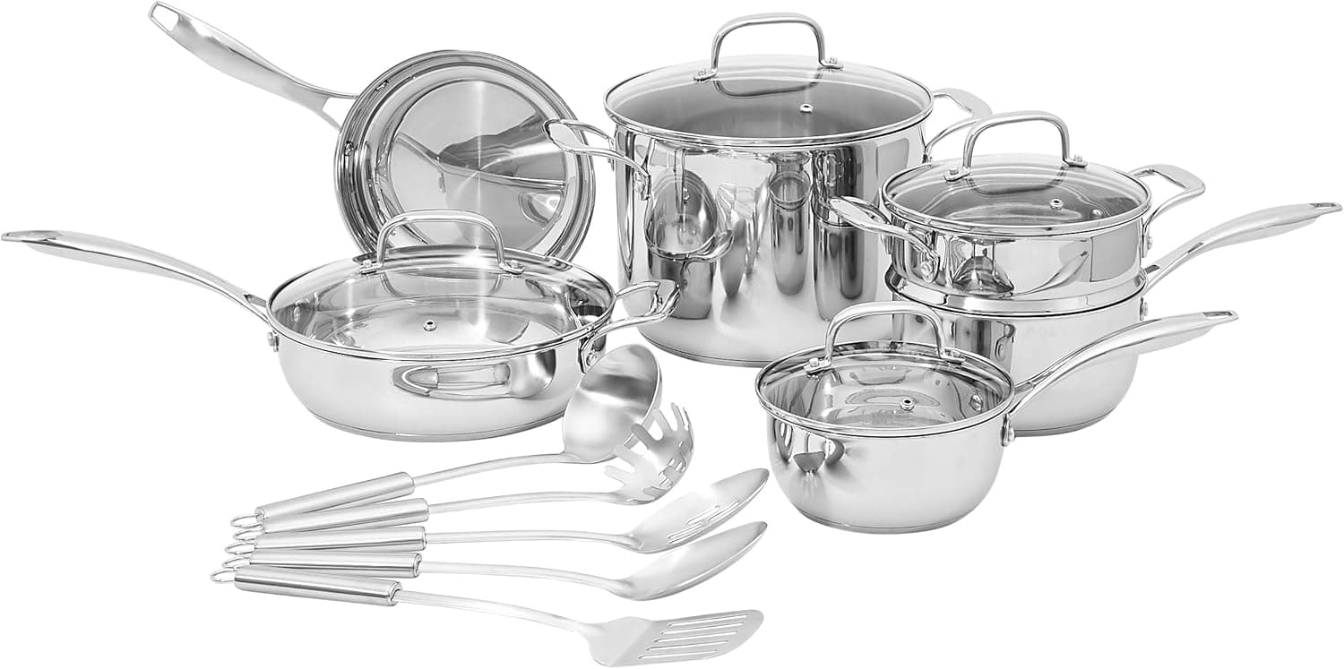 15-Piece Amazon Basics Stainless Steel Cookware Set
