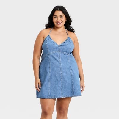 Women's Mini Halter Denim Dress - Universal Thread™ Medium Wash 4X