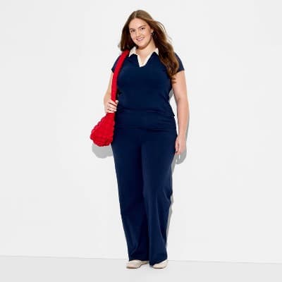Women's Soft Cotton Low-Rise Straight Leg Pull-On Pants - Wild Fable™ Navy Blue 1X