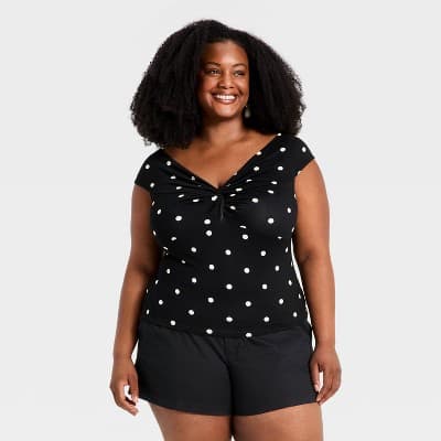 Women's Twist Tank Top - A New Day™ Black/White Dot 4X