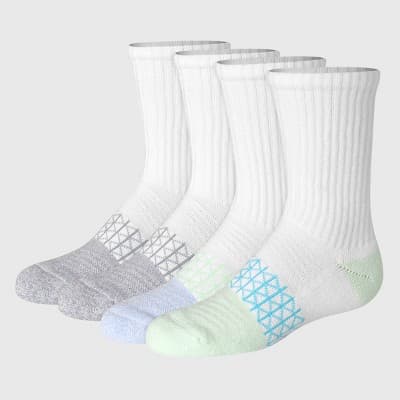 Hanes Girls' 4pk Absolute Active Crew Socks - White S