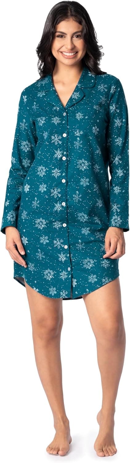 Cozy Flannel Sleepwear: Fruit of the Loom Women's Starry Snowflake Shirt