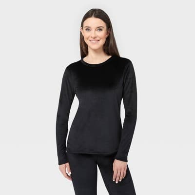 Wander by Hottotties Women's Velour Thermal Crewneck Sweatshirt - Black S