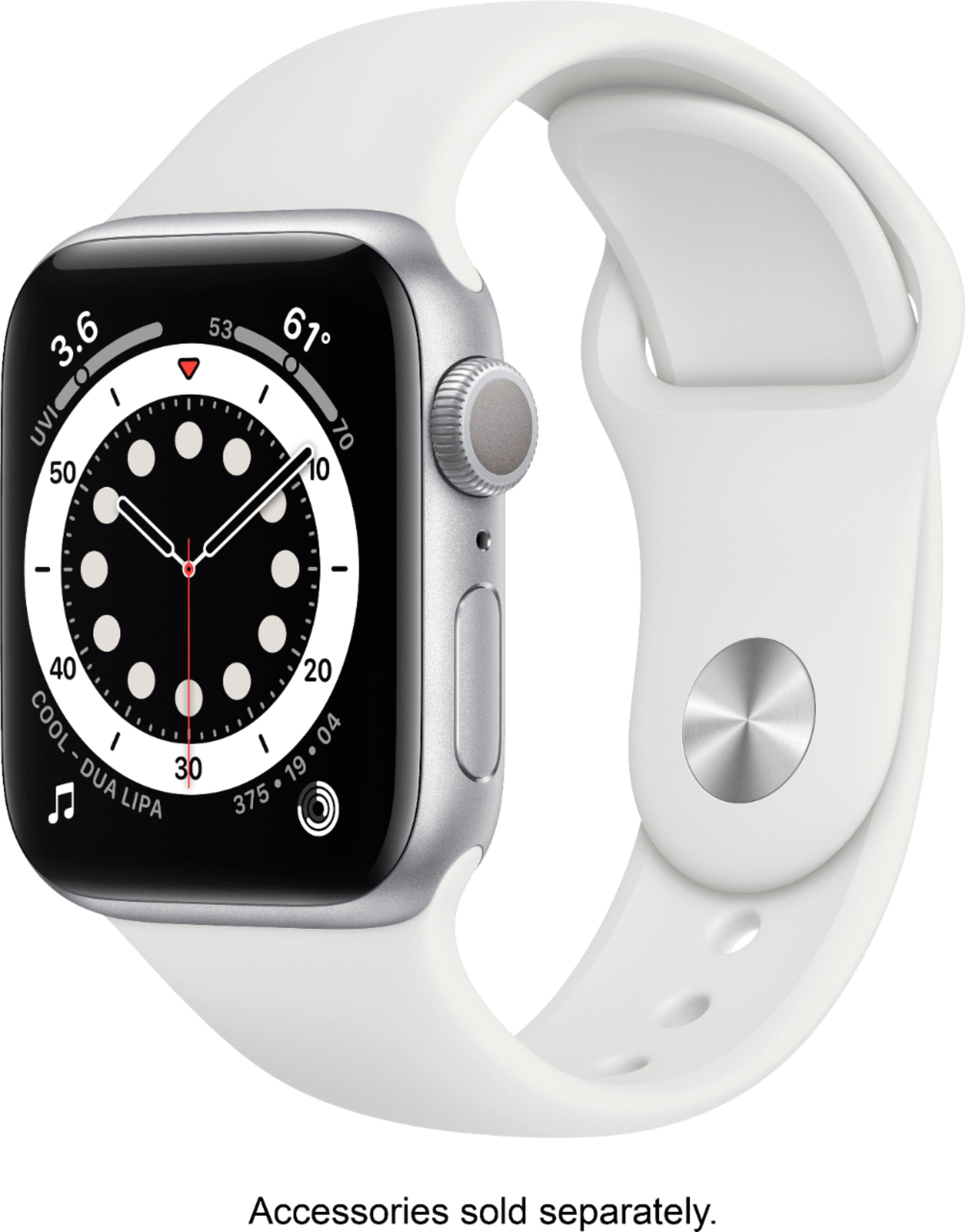 Apple Geek Squad Certified Refurbished Watch Series 6 (GPS) 40mm Aluminum Case with White Sport Band - Silver - (2020)