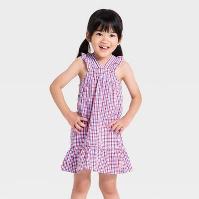 Baby Girls' 4th of July Sleeveless Plaid Woven Dress - Cat & Jack™ Red/Blue 18M