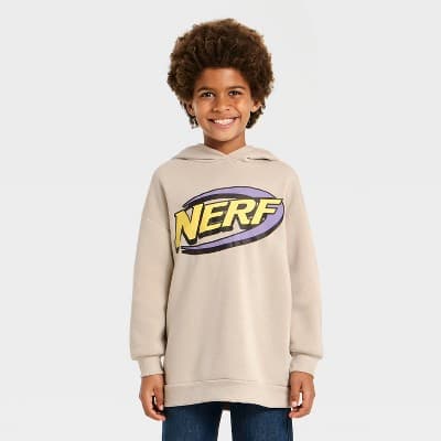 NERF Boys' Oversized Hooded Fleece Sweatshirt - Tan M