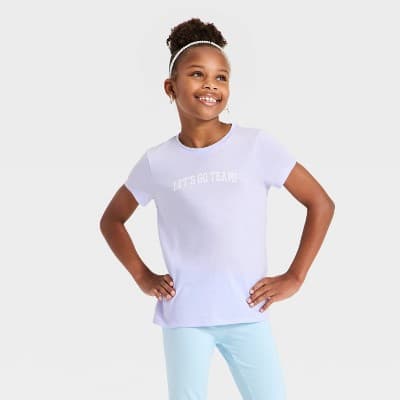 Girls' Short Sleeve 'Go Team' Graphic T-Shirt - Cat & Jack ™ Pale Lavender M