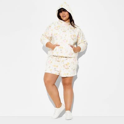 Women's Mid-Rise Fleece Pull-On Shorts - Wild Fable™ Cream Floral 4X