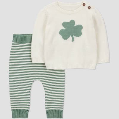 Carter's Just One You® Baby 2pc St. Patrick's Day Shamrock Sweater and Striped Jogger Pants Set - Green Newborn